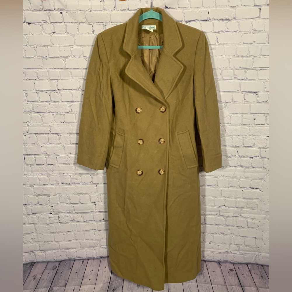 Stephanie Andrews Womens VTG Wool Long Length Peacoat Tan Size 6 Preppy Retro